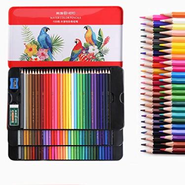 Imagem de desenho, pintura, lápis de cor solúvel em água, 100 cores, pincel profissional pintado à mão