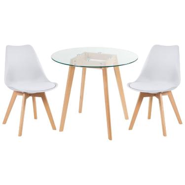 Imagem de Kit - Mesa redonda com tampo de vidro 80 cm + 2 cadeiras Leda Branco