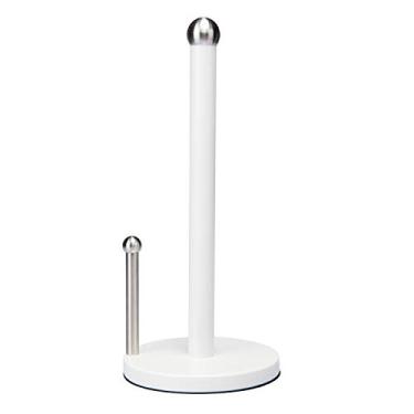 Imagem de Kitchen Details Suporte de toalha de papel de lágrima única de bancada, suporte livre, fundo ponderado, comporta rolos grandes, barra dispensadora evita o desfiamento, branco