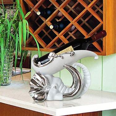Imagem de Pkfinrd Ornamentos de resina simulação animal elefante uva vinho rack artesanato armário de vinho decoração casa criativa (cor prata)