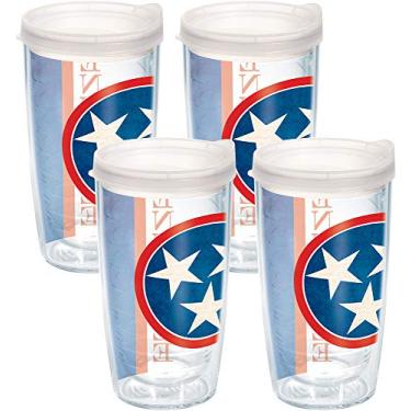 Imagem de Tervis Copo isolado de parede dupla com bandeira do Tennessee, feito nos EUA, 473 g, pacote com 4