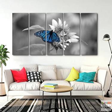 Imagem de Quadro Decorativo - Borboleta Azul -Tela em Tecido 5 peças