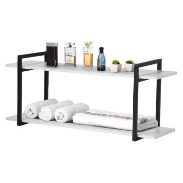 Imagem de Nicho Banheiro Preto Com Prateleiras Branco 60cm