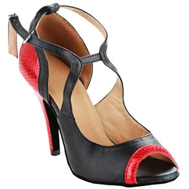 Imagem de Vestido feminino sexy peep toe sapato de baile alça corporal tango latino Cha-Cha salsa festa noiva vestido salto personalizado altura, Vermelho, 3.5