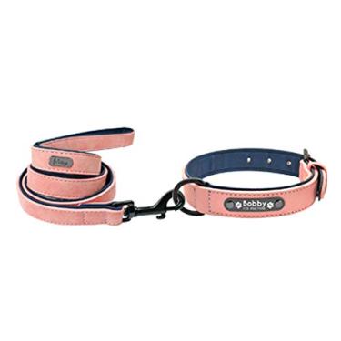 Imagem de HIOD Coleira de cachorro personalizada Coleira de cachorro para animais de estimação Coleira para cães pequenos médios grandes cães Pitbull Bulldog Pugs Beagle, rosa, G (Colarinho 34-43 cm)