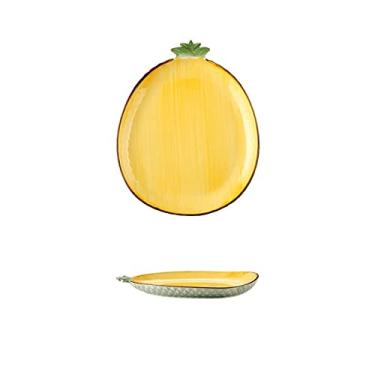 Imagem de Utensílios de jantar de cerâmica tigela de salada em forma de abacaxi criativo bonito prato de cerâmica personalizado talheres tigela de frutas prato de sobremesa (tamanho: prato/20,5 x 255 x 2,3 cm)