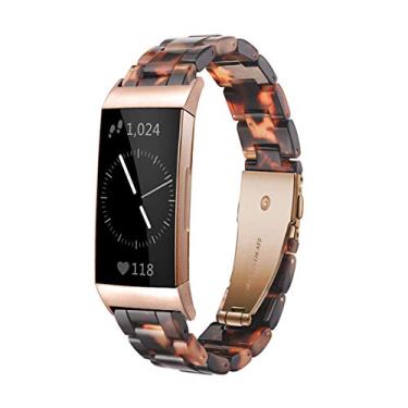 Imagem de Ayeger Pulseira de resina compatível com Fitbit Charge 4, Charge 3/3 SE, acessório feminino masculino de resina pulseira fivela ouro rosa pulseira pulseira Blacelet para Fitbit Charge 4,3/3 SE Smart Watch Fitness (tartaruga)