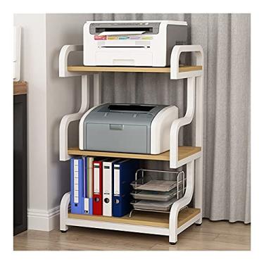 Imagem de Suporte de impressora de chão, organizador de suporte de impressora de mesa com moldura de metal 3 camadas, para máquina de fax, scanner, suporte de impressora de arquivos para mesa (cor: amarelo)