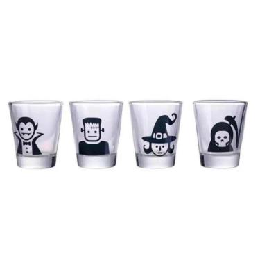 Imagem de Conjunto 4 Copos Dose De Vidro Monsters Preto 50 Ml 6 Cm Btc