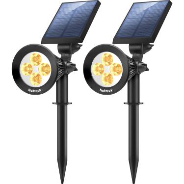 Imagem de Luzes solares Nekteck, iluminação de paisagismo de parede ajustável com luz solar externa 2 em 1, sensor de luz brilhante e escuro, liga/desliga automaticamente para quintal, caminho, passarela, jardim, garagem