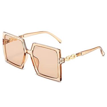 Imagem de Óculos de sol quadrado de armação grande corrente moda versátil óculos de sol de proteção uv óculos de sol femininos, 4, tamanho único