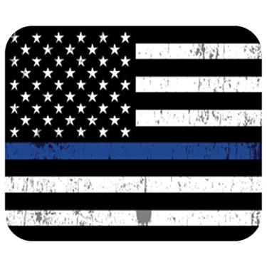 Imagem de Tapete de mouse fino bandeira dos EUA linha azul tapete para laptop PC jogos casa ou escritório presente para policial
