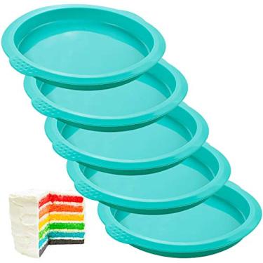 Imagem de Conjunto de assadeiras de bolo de camada Webake, assadeiras de bolo redondas de 6 polegadas, molde de bolo de silicone para bolo jumbo Whoopie Pie Pancakes vegetais Taco Shells Pizza Crust Omelet Frittata, e artesanato de resina (conjunto com 5)