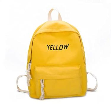 Imagem de Mochila universitária mochila de lona de grande capacidade mochila de impressão de letras simples mochila com zíper duplo leve casual, amarelo, 38 x 28 cm