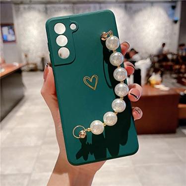 Imagem de Capa de telefone pulseira pérola para Samsung S22 Note 20 Ultra S21 Plus S20 FE A52 A72 A12 A42 A32 A51 A71 Glitter Love Capa de Silicone, Verde Escuro, Para A71 4G