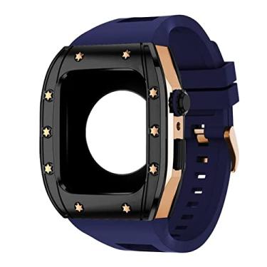 Imagem de KANUZ Kit de modificação de luxo pulseira para Apple Watch Band 45mm 44mm pulseira de borracha capa para Apple Watch Series 8 7 6 5 4 SE Acessórios (Cor: W, Tamanho: 44MM)