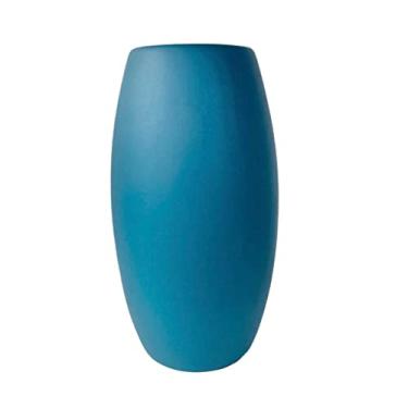 Imagem de Decoração sala rack vaso centro de mesa azul fosco moderno