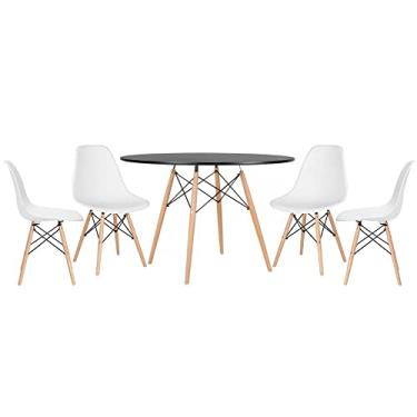 Imagem de Loft7, Kit Mesa redonda Eames 120 cm preto + 4 cadeiras Eiffel Dsw Branco