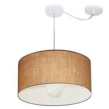 Imagem de Lustre Pendente com Desvio de Centro Cúpula Tecido 45x25 cm, Vivare Iluminação, Pendente4228 LP, Palha, Médio