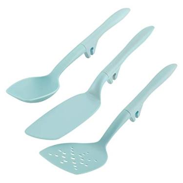 Imagem de Rachael Ray Ferramentas e gadgets colher, conjunto de espátulas ranhuradas e sólidas/utensílios de cozinha – 3 peças, azul claro