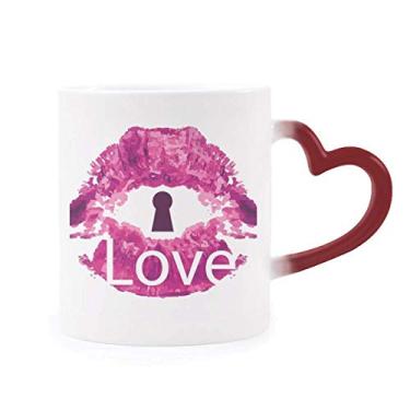 Imagem de Caneca de grés sensível ao calor Dia dos Namorados rosa lábio amor vermelho muda de cor
