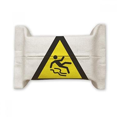 Imagem de Símbolo de aviso amarelo preto escorregadio suporte para capa de papel de tecido de algodão saco de linho