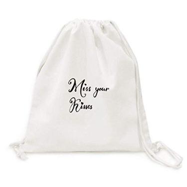 Imagem de Mochila de lona com cordão e citação Miss Your Kisses