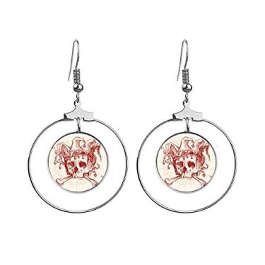 Imagem de Coringa Coringa Coroa Vermelha Esqueleto Padrão Cartão Brincos Pendentes Argola Joias Círculo Queda