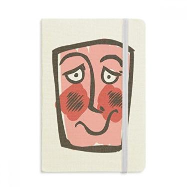 Imagem de Caderno com desenho de rosto abstrato tímido, capa dura em tecido, diário clássico