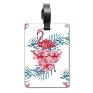 Imagem de Bolsa de viagem com símbolo de folha de flamingo, etiqueta para cartão de bagagem