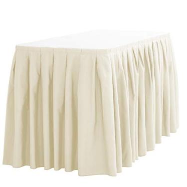 Imagem de LinenTablecloth Saia de mesa de poliéster com pregas sanfonadas de 5,2 m marfim