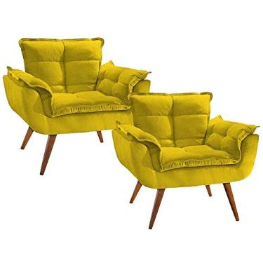 Imagem de COMBO 02 POLTRONAS PEROLA COM PÉS MADEIRA SUEDE AMARELO