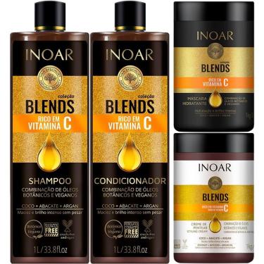 Imagem de Kit Inoar Shampoo + Condicionador Litro + Máscara + Creme De Pentear Kg Blends