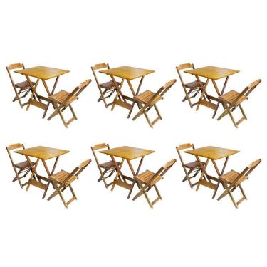 Imagem de Kit 6 Jogos De Mesa Dobravel Com 2 Cadeiras De Madeira 70x70 Ideal Para Bar E Restaurante - Mel