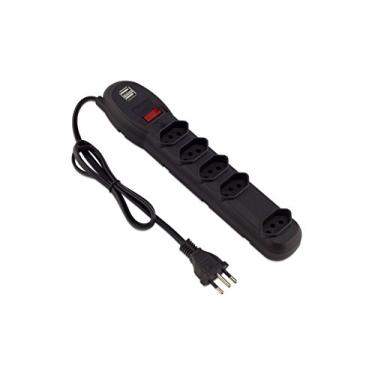 Imagem de Filtro de Linha com Disjuntor 2 Saídas USB, Force Line, Acessórios para Computador, Preto