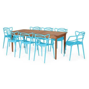 Imagem de Conjunto Mesa de Jantar Retangular em Madeira Maciça 186cm com 8 Cadeiras Allegra - Azul