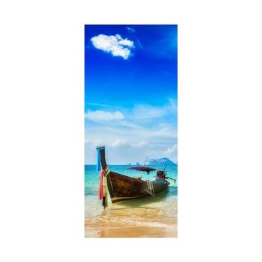 Imagem de Adesivo Decorativo Porta Barco Praia Céu Azul Pescador