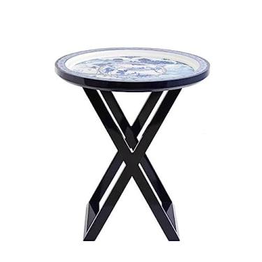 Imagem de Mesa lateral de mesa de centro com mesa pintada, mesa de canto pequena para sala de estar, quarto, varanda, escritório, mesa lateral moderna de madeira maciça mesa de cabeceira mesas de canto de decoração de casa (cor: Bigblu