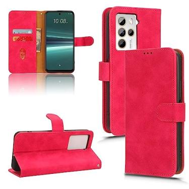 Imagem de Capa protetora para telefone compatível com HTC U23 Pro capa com porta-cartão, capa flip capa carteira de couro PU com alça de pulso capa protetora à prova de choque capas de telefone (cor: rosa vermelha)