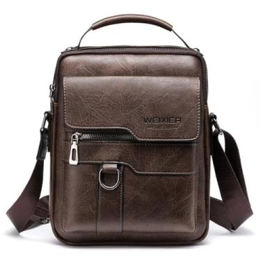 Imagem de TOKSHOP Bolsa Masculina De Ombro Couro PU Premium Crossbody Mensageiro Transversal Pequena (Marrom Escuro)