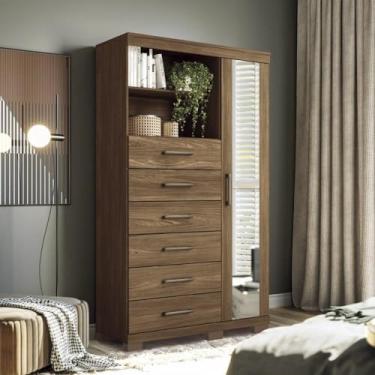 Imagem de Multi-cômoda 1 Porta 6 Gavetas Marabá com Espelho e Pés Jatoba
