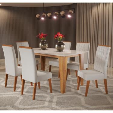 Imagem de Conjunto Sala de Jantar Mesa Myla 6 Cadeiras Cristal Viero - Mel/Off White/Veludo Marfim