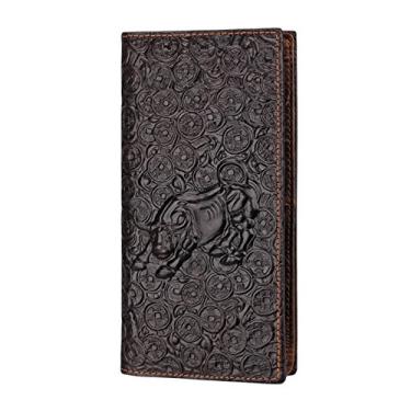 Imagem de Carteira masculina de couro, porta-cartão de crédito Manyip dobrável, bolso para moedas, carteira com proteção contra roubo RFID. Material de proteção selecionado. Padrão de vaca.