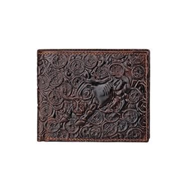 Imagem de Carteira masculina de couro, porta-cartão de crédito, bolso para moedas, carteira com proteção RFID, Gado - 2, tamanho �nico