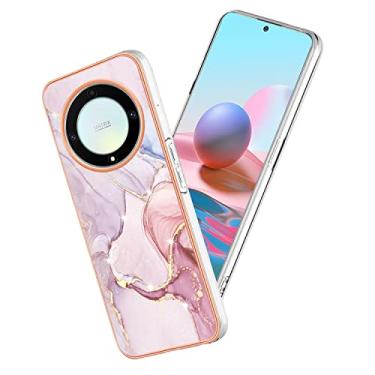 Imagem de Yarxiawin Compatível com Honor Magic 5 Lite Capa de silicone mármore rosa, capa de silicone Honor Magic 5 Lite capa de telefone fina à prova de choque capa anti-impressão digital (rosa)
