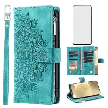 Imagem de Capa de telefone para Samsung Galaxy S24 Plus S24+ 5G capa carteira com protetor de tela de vidro temperado e alça de pulso mandala flor flip zíper titular cartão celular S24plus 24S + S 24 24+