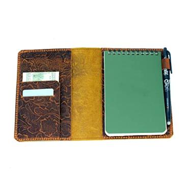 Imagem de JJNUSA Capa de couro compatível com Rite in the Rain & Rocketbook Mini Cadernos Espirais Capa de Couro Genuíno Desgastado para Capa de Caderno Encadernado Bloco de Notas 10 x 15 cm Marrom em relevo