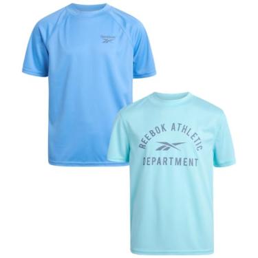 Imagem de Reebok Camiseta de natação Rash Guard para meninos - FPS 50+ camisa de água de secagem rápida de manga curta - Pacote com 2 camisetas de natação com proteção solar, Aqua, 18-20