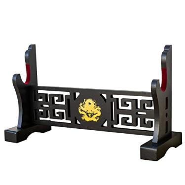Imagem de FOXSMZZ Suporte de espada acolchoado de veludo Katana Suporte Samurai Suporte para todas as espadas Tanto Suporte de exibição de armas (Dragão-1)