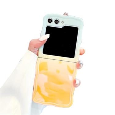 Imagem de GO-VOLMON Capa de telefone feminina fofa para Galaxy Z Flip 5 gradiente amarelo, capa para meninas Kawaii para Samsung Galaxy Z Flip 5 moldura ondulada, capa protetora de TPU macio para Z Flip 5 (gradiente Y)